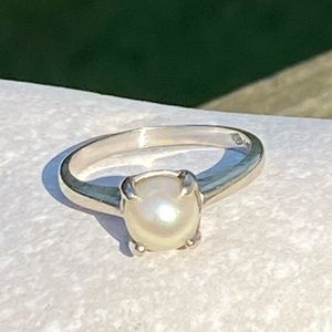 14k solid white gold genuine Pearl ring sz 6.5 vintage stamped